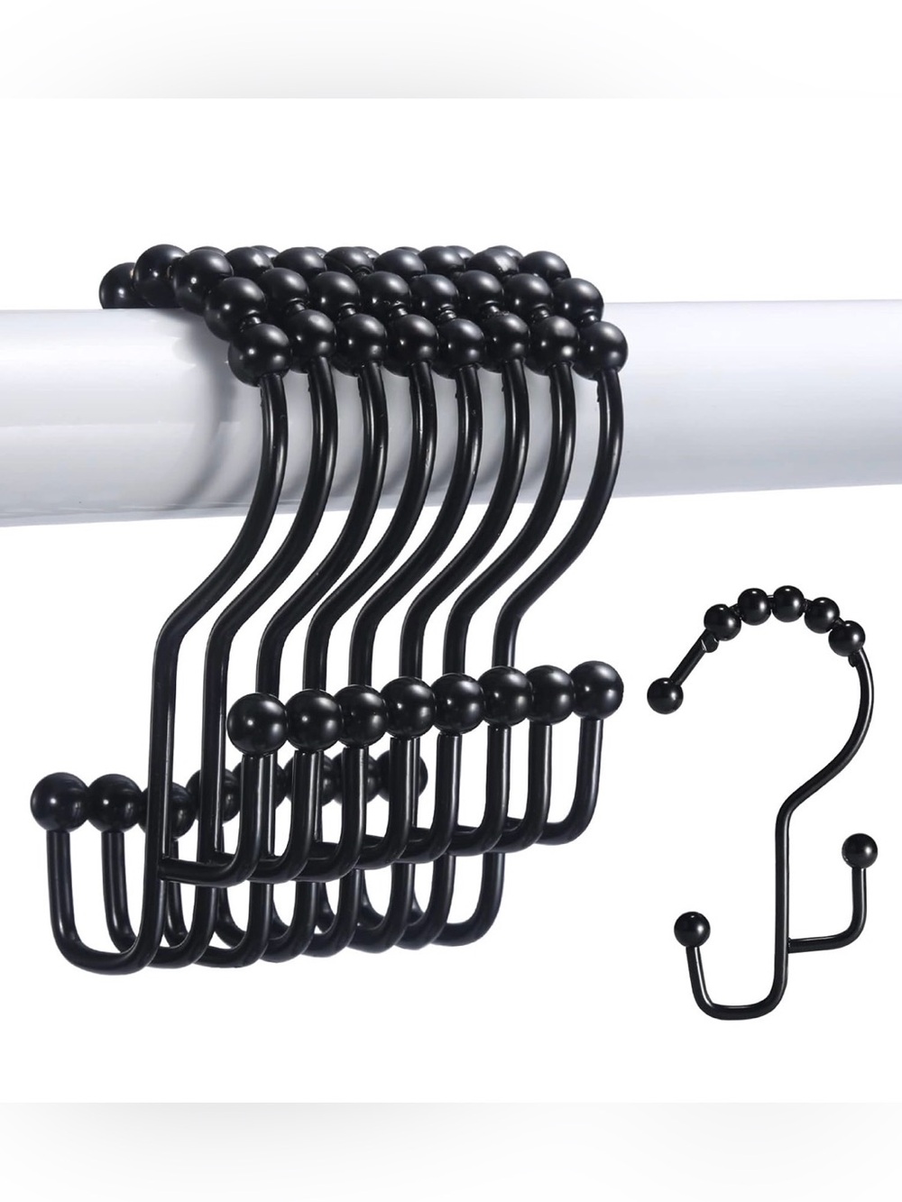 S-Shaped Beaded Shower Curtain Hooks — Black